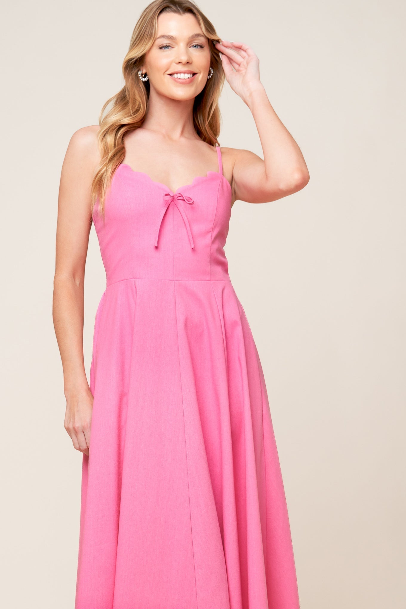 LET THE LIGHT PINK WOVEN MIDI DRESS Flying Tomato